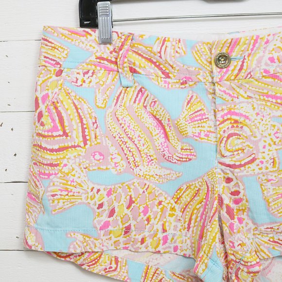 Lilly Pulitzer Walsh Shorts Blue Pink Fish Size 10 - Picture 2 of 5